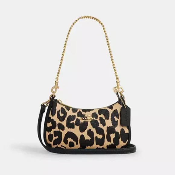 Coach Teri Mini Crossbody Bag With Leopard Print CBG65 Gold/Leopard Multi - Picture 1 of 11